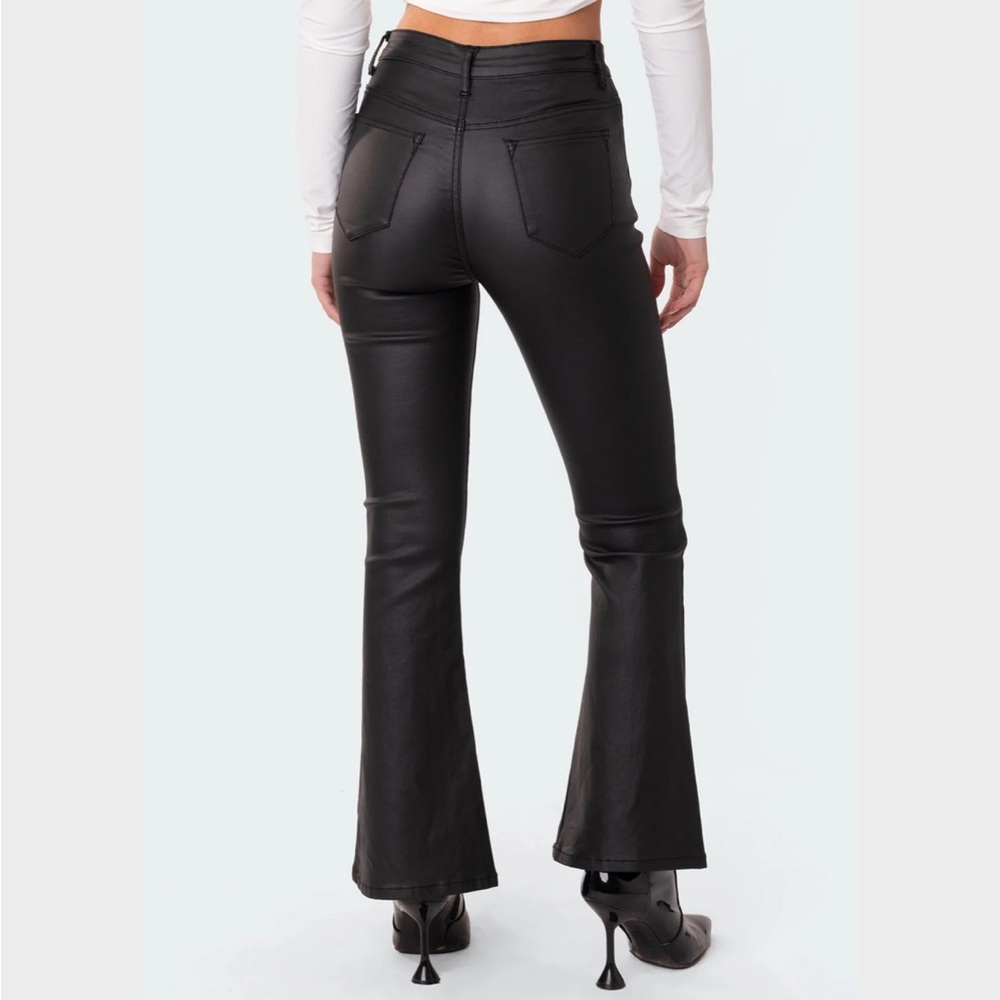 Edikted Black Leather High Waist Flare Pants - Picture 3 of 14